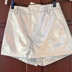 High-Shine Silver Faux Leather Skort - Women